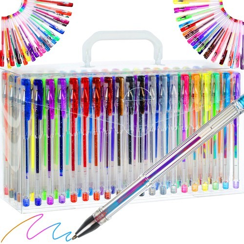 Set XXL 140 pixuri cu gel, 4 culori metalice, sclipici, multicolore, fluorescente, cutie transport inclusa - imagine 10